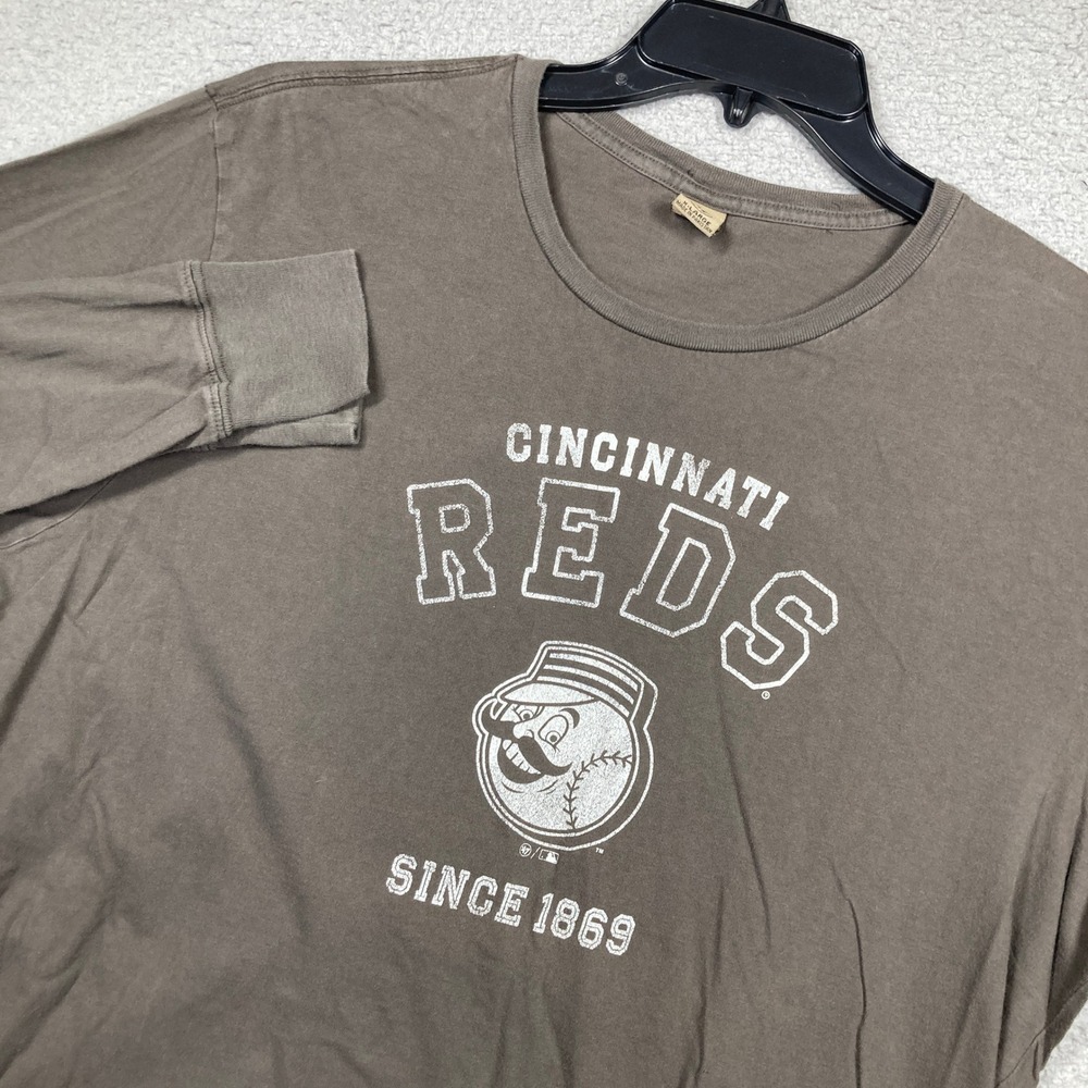 Cincinnati Reds T-Shirt Mens XL Brown Long Sleeve MLB Graphic Tee '47 Brand